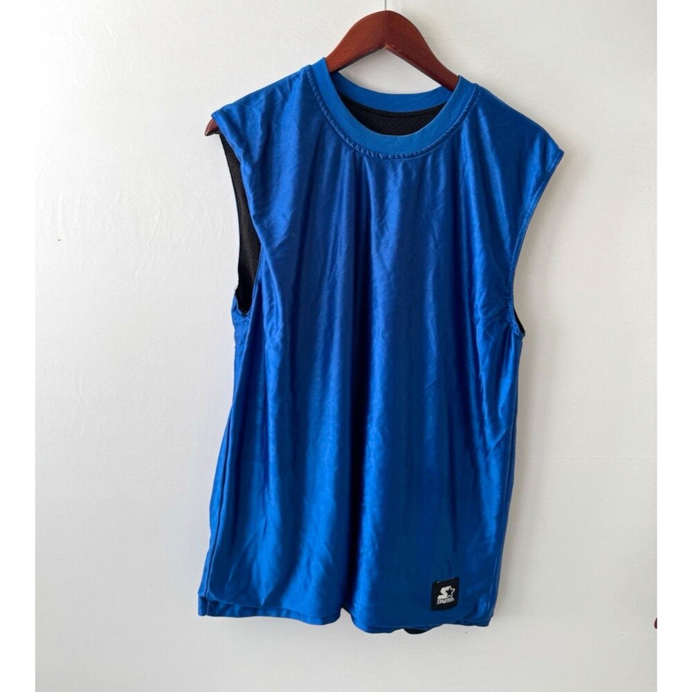 Starter Mens Reversible Mesh Tank Top Blue Black Size 46 Crew Neck Logo